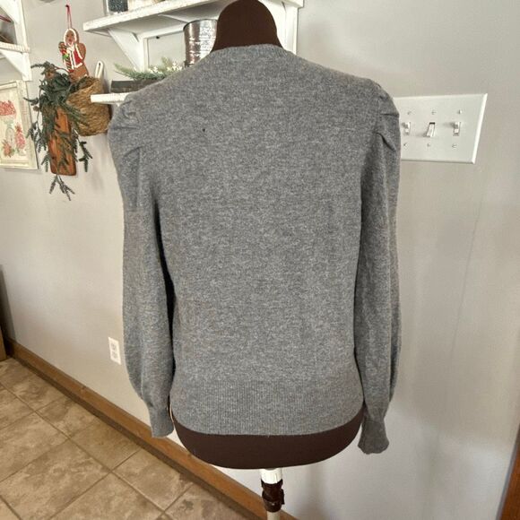 Charter club 100% cashmere cardigan sweater womens size medium gray puff sleeve - Picture 4 of 9